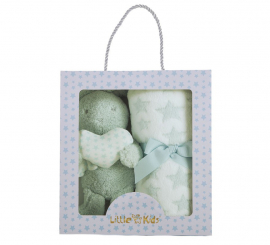 Kit Coelho Verde 24 cm e Cobertor 100x75 cm em caixa