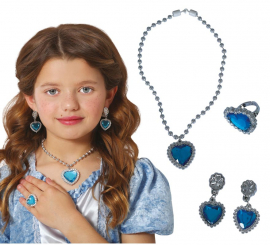 Kit Coração Azul Infantil: Colar, Anel e Brincos