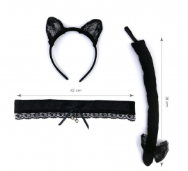 Kit Gato Preto: Tiara, Liga 42 cm e Cauda 38 cm