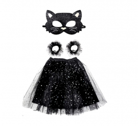 Kit Gato Preto: Tutu, Pulseiras e Máscara