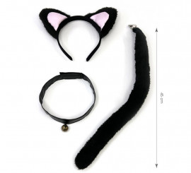 Kit Gato Preto e Rosa: Tiara, Coleira e Cauda 45 cm
