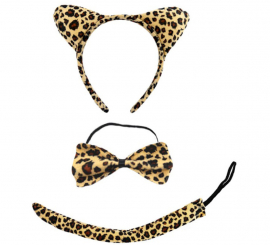 Kit Leopard: Tiara, Laço e Cauda