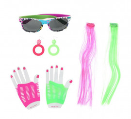 80s Kit: Glasses, Earrings, Hair Clips and Gloves