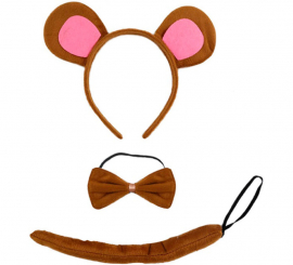 Kit Urso Marrom: Tiara, Laço e Rabo