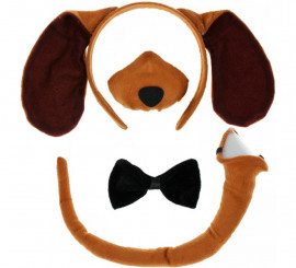 Kit de cachorro marrom: bandana, focinho, gravata borboleta e rabo