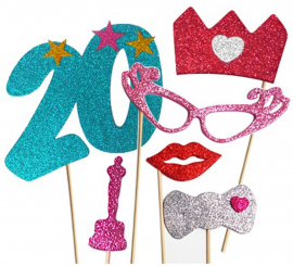 Feliz 20 anos Kit Photocall Mulher com 6 Peças