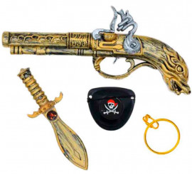 Kit pirata armado: bacamarte, faca, patch e brinco