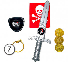 Kit Caveira Pirata: Faca, Moedas, Patch, Brinco e Cachecol