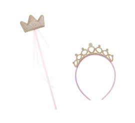 Kit Princesa Dourado e Rosa: Coroa e Varinha