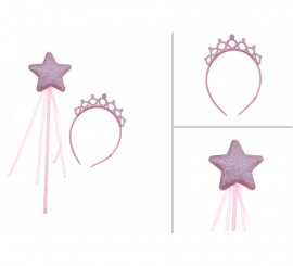 Kit Princesa Rosa Brilhante: Coroa e Varinha