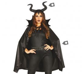 Kit Rainha Má: Capa de 100 Cm e Tiara de Chifres