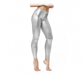 Leggings metálicas prateadas para mulheres