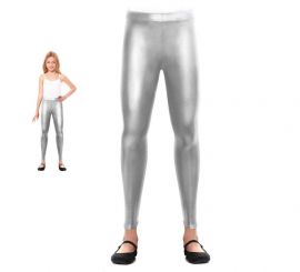 Leggings metálicas prateadas de menina