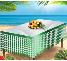 Tinsel Tablecloth Green leaf 400x70 cm