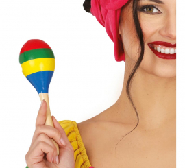 Maraca de madeira multicolorida de 20 cm