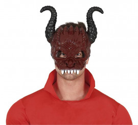 Máscara Meio Diabo com chifres em pvc preto