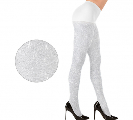 Meia-calça feminina 40 Denier branca com glitter