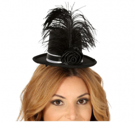 Mini Black Top Hat with Feathers