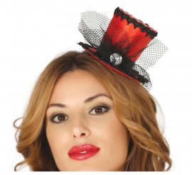 Mini Red Top Hat with Veil