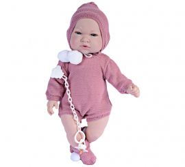Boneca Alex renascida com macacão rosa claro escuro de 45 cm