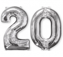 Pack 2 Balões Metálicos Prata números 2 e 0 de 66 cm
