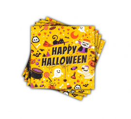 Pack de 12 guardanapos laranja com estampa Happy Halloween de 33x33 cm