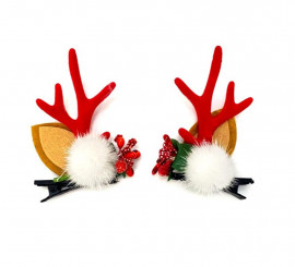 Pacote de 2 clipes de rena com chifres vermelhos, 8x5 cm