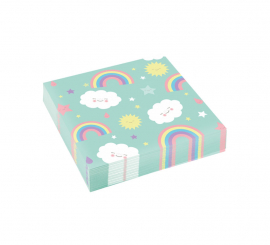 Pack of 20 Rainbow and Cloud Paper Napkins of 33x33 cm