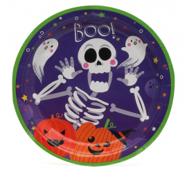 Pacote de 6 pratos de papel Skeleton Boo de 23 cm