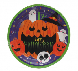 Pacote de 6 pratos de papel Feliz Halloween de 18 cm