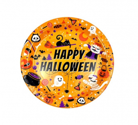 Pack of 6 Happy Halloween Print Orange Plates of 18 cm