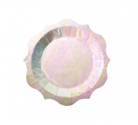 Pack of 6 holographic Princess pink plates of 23x23 cm