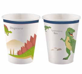 Embalagem de 8 copos de dinossauro de papelão de 250 ml