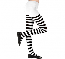 Meia-calça branca com listras pretas, 70 denier, para meninas