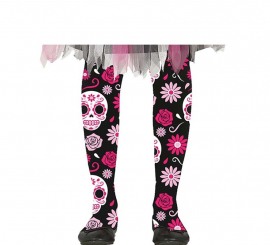 Meias infantis Catrina Skulls and Flowers rosa