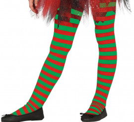 Meias Elfa de Natal infantil com riscas vermelhas e verdes
