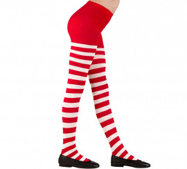 Meia-calça listrada vermelha e branca 70 Denier para meninas