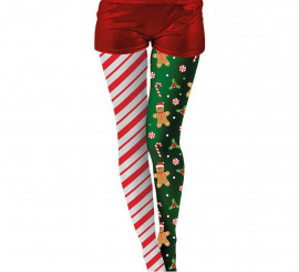 Collants de Natal com risca dupla e estampado de biscoitos para adulto