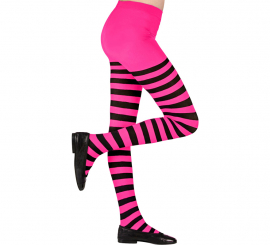 Meia-calça rosa com listras pretas, 70 denier para meninas