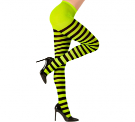 Meia-calça verde com listras pretas, 70 denier para mulheres