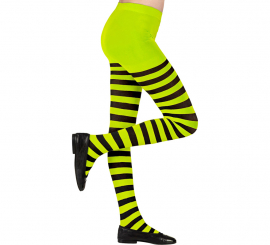 Meia-calça verde com listras pretas, 70 denier para meninas