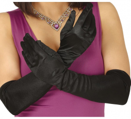 Par de luvas de cetim preto 51 cm.