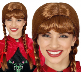 Peruca marrom com rabos de cavalo e franja