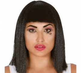 Peruca de Cleópatra preta. Peruca morena com franja