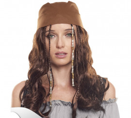 Light brown Pirate Girl wig with scarf