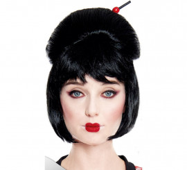 Peruca curta preta de gueixa japonesa