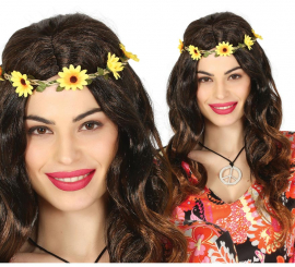 Black Hippie Wig with Flowers