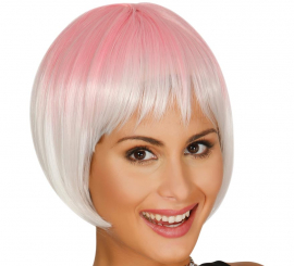 Peruca cor de rosa e branca