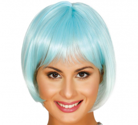 Peruca branca e turquesa e meio comprimento