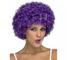 Peruca de palhaço encaracolada roxa